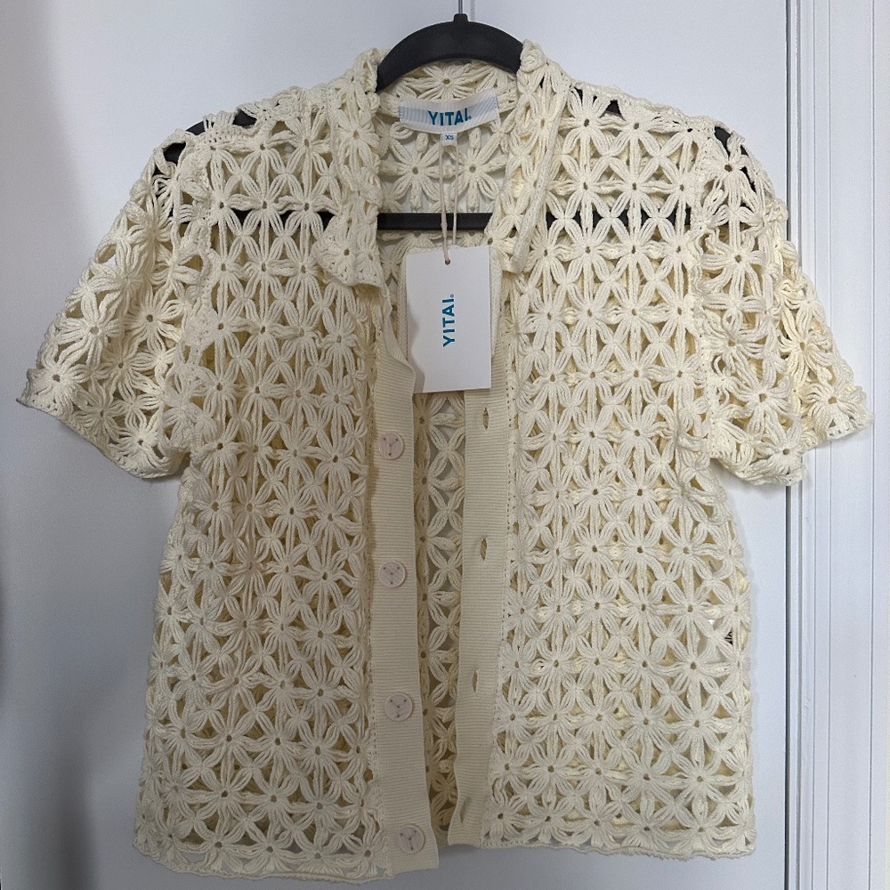 Yitai Crochet Floral Knit Shirt, XS